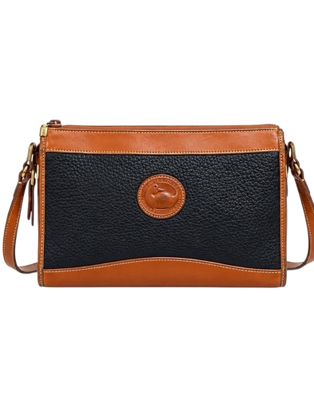 Dooney & Bourke Vintage AWL Black & Tan Pebble Leather Crossbody
